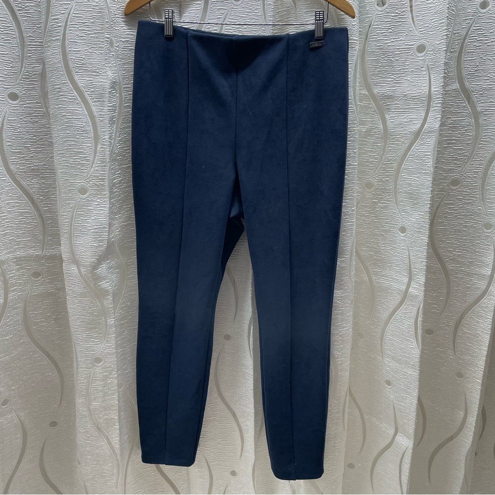 Mexx Faux Suede Leggings Womens 12 Navy Blue Excellent High Rise Seam Detail